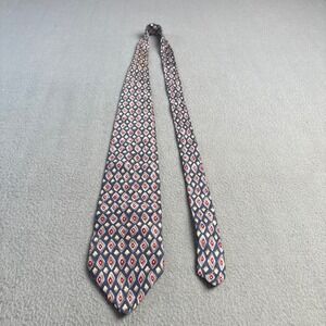 Christopher Hayes Mens Silk Tie Navy Blue Red Gold Diamond Geometric Italian